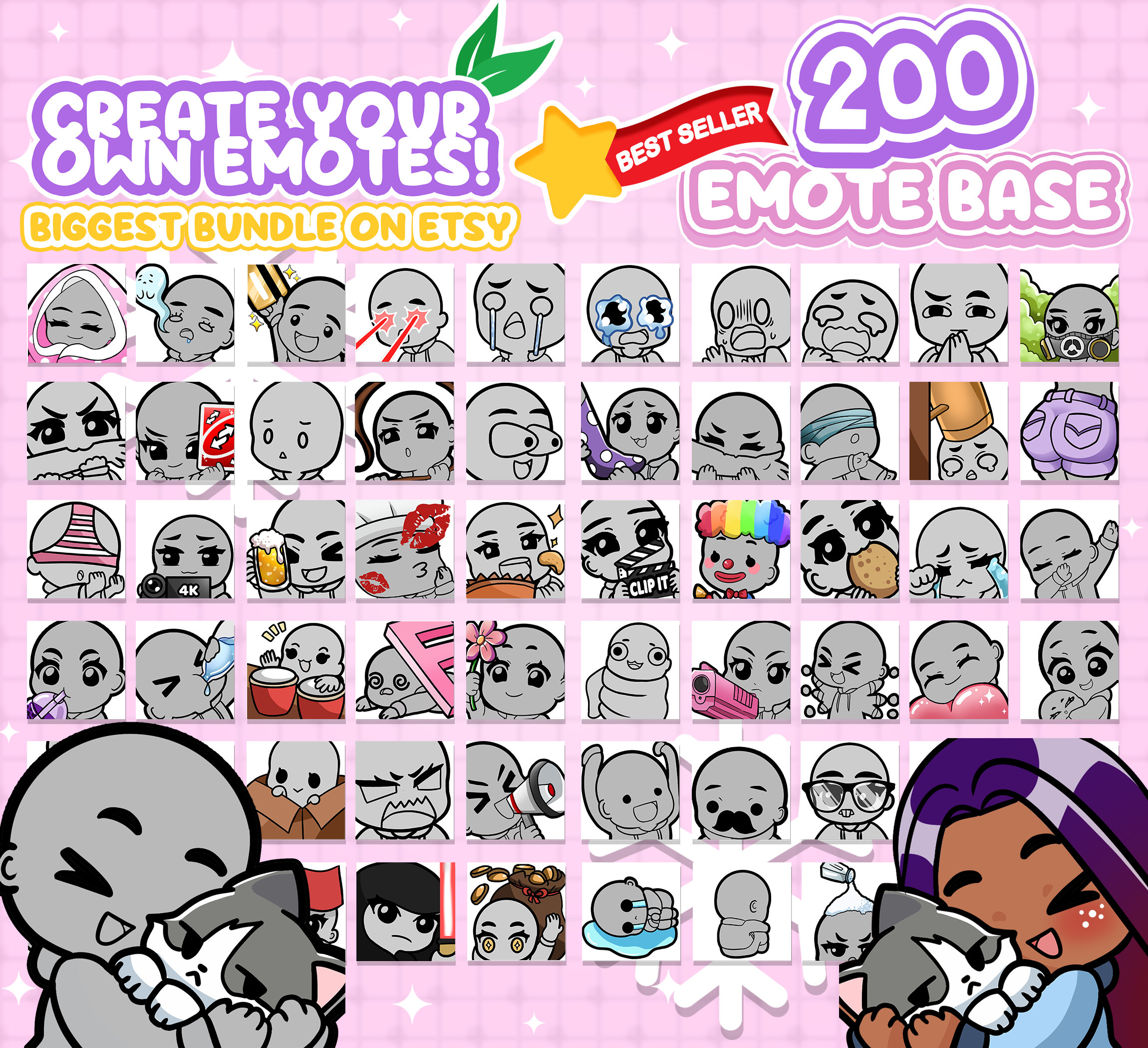 200 Mega Emote Templates | DIY Chibi Bases for Twitch & Discord | Procreate & Photoshop PSD