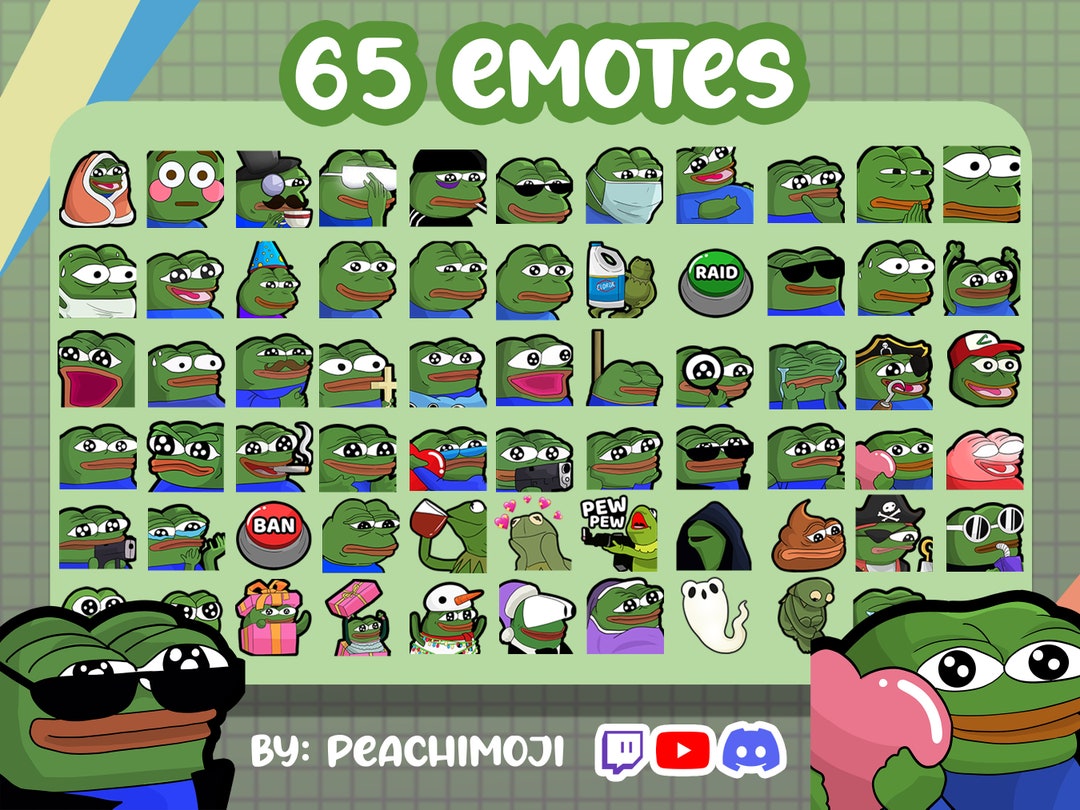 65 Pepega & Kermit Twitch Emotes Pack, Cute Frog Emotes, Pepe Memes Bundle,  Discord,  