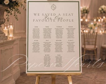 Sage Green Wedding Seating Chart Template, Editable Canva Table Plan, Find Your Seat Reception Sign, Minimalist Greenery Wedding Decor Sign