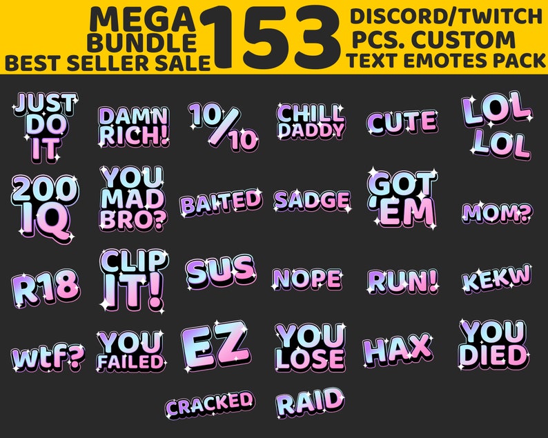Twitch and Discord Text Emotes Bundle Twitch and Discord Etsy