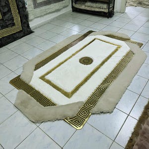 Luxury White and Beige Faux Fur Rug, Shaggy Plush Rugs,  Plush Rugs For Room Decor, Handmade High-Quality Area Rugs - Housewarming Gift