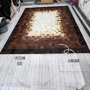 Handmade Brown & White Cowhide Patchwork Rug: Natural Home Decor