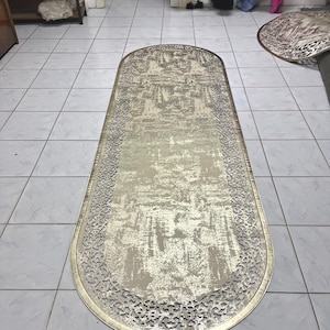 Cream-Gold Laser Cut Faux Leather Rug: Non-Slip, Pet-Friendly