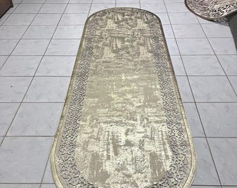 Cream-Gold Laser Cut Faux Leather Rug: Non-Slip, Pet-Friendly