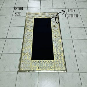 Black & Gold Laser Cut Faux Leather Rug: Non-Slip, Pet-Friendly