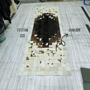 Natural White-Brown Cowhide Area Rug: Handmade Patchwork Rug