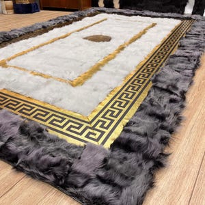 Tappeto patchwork in pelle di pecora grigio-oro naturale, tappeti in pelle di pecora fatti a mano, tappeto gigante in pelliccia di pecora, tappeto in pelle di lana, regali per la nuova casa
