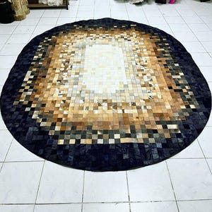 Tricolor Cowhide Patchwork Rug: Rustic Leather Area Rug