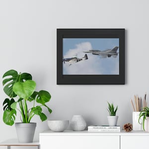 Aircraft Wall Decor, Framed Canvas, Airplane Flying Wall Art, F-16 Wall Print, P-51 Wall Art, Pilot&#39;s Gift, Heritage Flight, Only 50 Avail