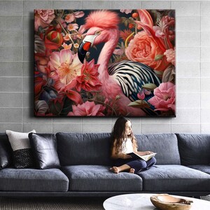 Stampa su tela Pop Art Flamenco Rosa Giungla e Fiori Dipinto su tela Astratto t Home Immagine su tela Decorazione Interni Tela di lusso
