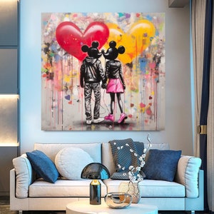 Graffiti Mickey Mouse Paar Muis Schilderij Doek Wall Art Painting Home Decor Canvas Verf Foto Luxe Decoratie Kinderkamer kunst