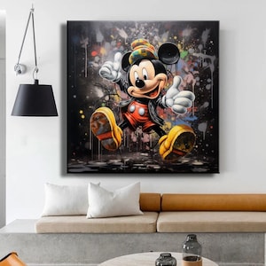 Lienzo impreso para niños, arte de pared, Mickey Mouse, arte pop, dibujos animados, grafiti, decoración del hogar, cuadro en lienzo, decoración de lujo, póster de lienzo colorido para habitación