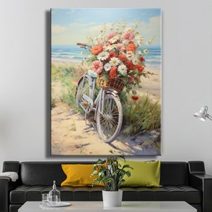 Stampa su tela Fiore Astratto Bicicletta sulla spiaggia Dipinto su tela Arte murale Casa Immagine su tela Decorazione Interni Paesaggi tradizionali