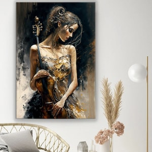 Abstrakte Kunst Frau Spiel Geige Leinwand Druck Wand Kunst Malerei Wohnkultur Abstrakte Leinwand Farbe Bild Luxus Dekoration Wohnzimmer