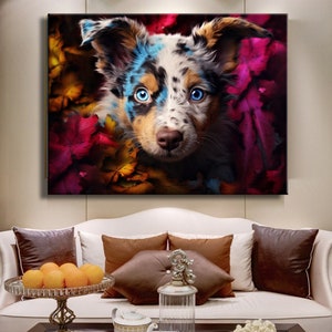 Moderne Kunst Netter Pop-Art-Welpe Leinwanddruck Leinwandmalerei Abstraktes Wohnzimmer Hauptleinwandbild Dekoration Innendekoration Luxus-Leinwand