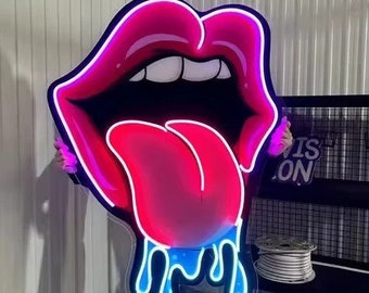Pop Art LED Neon Sign - Lips Pop Art Wall Decor - Home Decor - Woman Face - Pop Art Design - Neon Acrylic Artwork-LED Neon Sign Light Pop