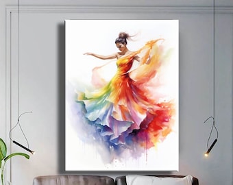 Colorful Dancer Canvas Print, Vibrant Pop Art Dance Wall Art, Modern Living Room Studio Decor
