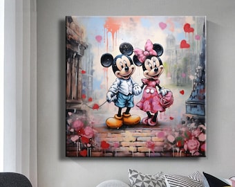 Graffiti Wall Art Mickey Mouse Pop Art Cartoon Angel Graffiti Canvas Print Home Decor Canvas Picture Luxury Decoration Colorful Room Pop Art