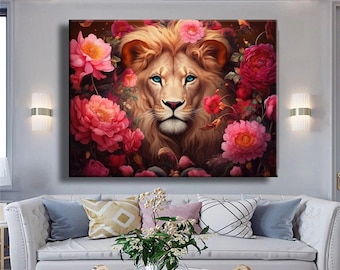 Floral Lion King Canvas Print: Abstract Pop Art Home Decor