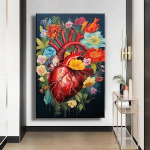 Blumen Herz Kunstwerk Pop Art Rotes Herz Graffiti Bunt Abstrakt Pop-Art Leinwand Druck Wandkunst Leinwand Raumdekoration Innendekor