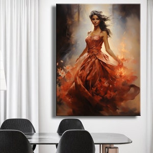 Leinwanddruck Tänzerin in einem roten Kleid auf Feuer Leinwand Gemälde Abstrakte Wand Kunst Home Leinwand Bild Dekoration Interior Luxus Leinwand