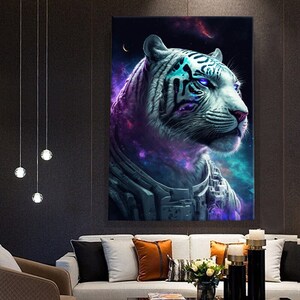 Kunst Weißer Tiger Graffiti Spaceman Leinwanddruck Wand Kunst Malerei Wohnkultur Abstrakte Leinwand Farbe Bild Luxus Dekoration
