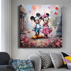 Arte de pared con grafiti, Mickey Mouse, arte pop, ángel de dibujos animados, grafiti, impresión en lienzo, decoración del hogar, cuadro en lienzo, decoración de lujo, habitación colorida, arte pop