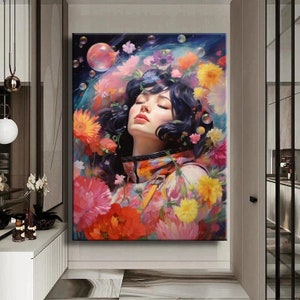 Space Girl Woman Flowers Woman Galaxy Graffiti Bunt Pop Art Leinwand Druck Wandkunst Home Canvas Dekoration Innendekor