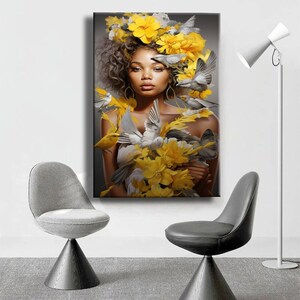 Yellow Flowers African Woman Graffiti Colorful Abstract Pop Art Canvas Print Wall Art Home Canvas Room Decoration Interior Decor Pop Art
