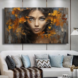 Leinwand Foto Abstrakte Herbst Landschaft Blaue Augen Frau Leinwanddruck Wandkunst Dekoration Luxus Büro Kunst Wohnzimmer
