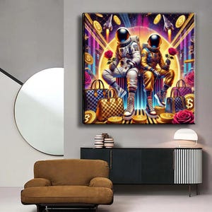 Astronauta Pop Art Dibujos animados Ángel Graffiti Lienzo Impresión Arte de Pared Pintura Decoración del Hogar Cuadro Lienzo Decoración de Lujo Habitación Colorida Arte de Lujo