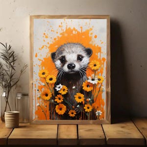 Otter Leinwand Wandkunst - Süßer Baby Otter Druck, Tierliebhaber Dekor, Wildtier Aquarell Malerei, Wandkunst, Wohnkultur, entzückendes Tier Geschenk