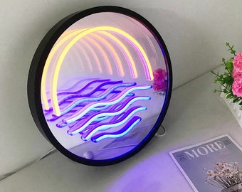 3D Infinite Mirror Multi-layer Sunrise LED Neon Make Up Mirror Sign Home Room Decoration Lights Night Lamp Custom Gifts wall decor