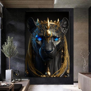 Kunst auf Leinwand Druck Bild Wohnkultur Tiere Leinwand Wandbehänge Schwarzer Panther Gold Schwarze Katze Wohnkultur Leinwand Bild Dekoration