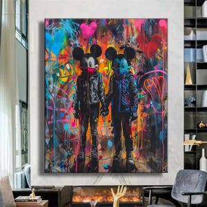 Graffiti Canvas Print – Urban Street Art Canvas, Edgy Cartoon-Inspired Couple Canvas, Vibrant Drip Paint Canvas Wall Decor for Modern Spaces