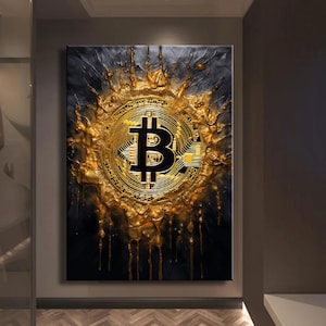 Bitcoin Art Canvas Gedruckt Krypto Leinwand Wandkunst, Moderne Graffiti Leinwand, Wohnzimmer Dekor, Büro Dekor DIY Rahmen Kunstwerk Modern Pop