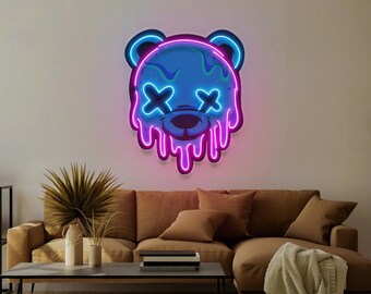 Pop Art Teddy Bear Cool Damaged Teddy Neon Sign, Cute Bear Neon Sign, Graffiti Neon Sign, Children&#39;s Room Decoration Light, Custom Neon Sign