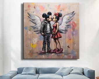 Mickey Mouse Cartoon Angel Graffiti Canvas Print Wall Art Painting Home Decor Canvas Paint Picture Luxury Decoration Colorful Room Pop Art