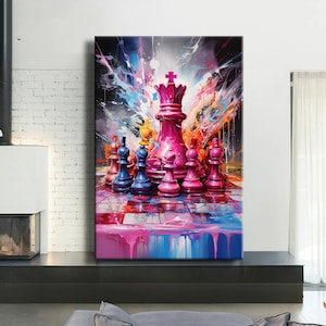 Schach Gedruckt Graffiti Pop Art Leinwand Wandkunst, moderne Graffiti Leinwand, Wohnzimmer Dekor, Cool Pop Street Print DIY Rahmen Kunstwerk