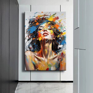 Abstrakte bunte Frau stolz Graffiti gedruckt Leinwand Wandkunst, Leinwand Wandkunst, moderne Leinwand, Wohnzimmer Dekor, coole Pop Street Druck