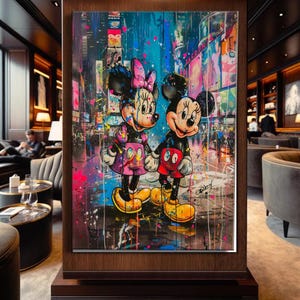 Romantic Pop Art Print,Graffiti Cartoon Characters Canvas Wall Art –  Urban Street Art, Colorful Drip Painting, Love Luxury Couple Decor