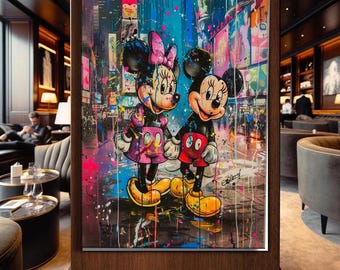 Mickey & Minnie Mouse Canvas Art: Romantic Graffiti Pop Art