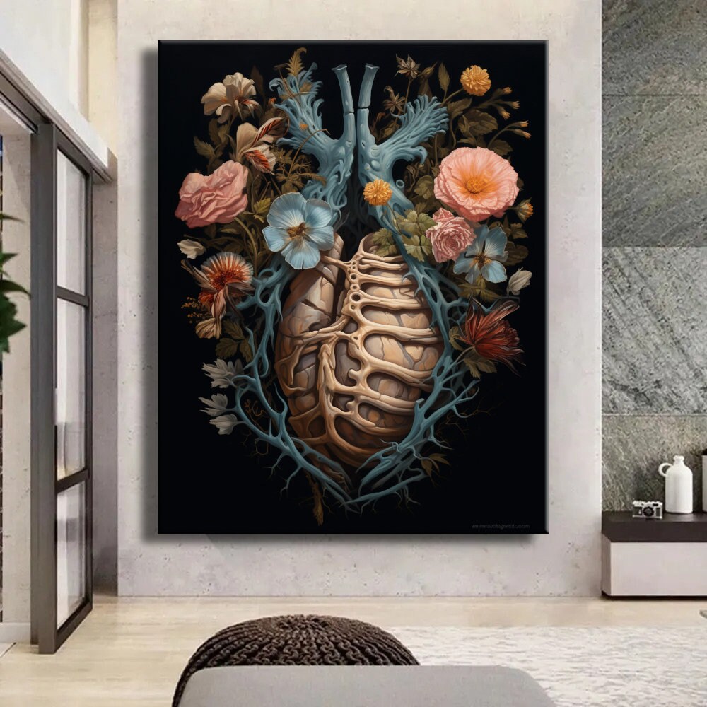 Floral Heart Anatomy Canvas Print: Abstract Pop Art Room Decor - Etsy