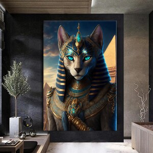 Leinwand Kunst Ägyptischer Gott Schwarze Katze 3D Leinwand Druck Wand Kunst Malerei Wohnkultur Abstrakt Leinwand Farbe Bild Luxus Dekoration Wohnzimmer