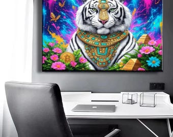 Colorful Tiger Canvas Wall Art, Pop Art Jungle Animal Print, Vibrant Wildlife Decor for Living Room Office