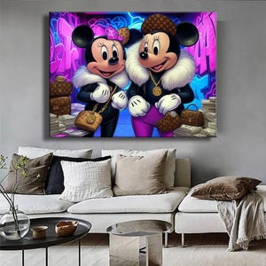 Graffiti Pop Art Canvas – Luxury Mickey & Minnie, Designer Street Style, Bold Urban Wall Decor, Trendy Cartoon Artwork for Modern Spaces