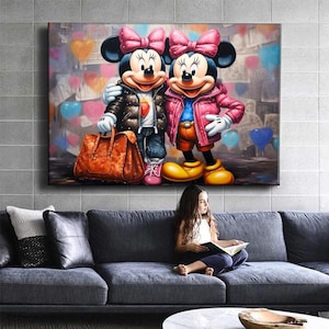 Luxus Mickey & Minnie Leinwanddruck - Graffiti Street Art Leinwand, Designer-Mode-inspirierte Leinwand, lebendige Urban Pop Art Wanddekoration