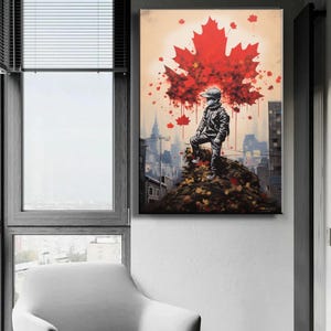 Maple Leaf Print als Leinwand – Street Art Wanddekoration, Kanada-Graffiti Kunstwerk, moderne minimalistische Malerei, rotes Ahornblatt, kanadisches Zuhause