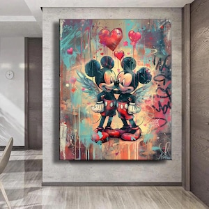 Graffiti Pop Art Canvas – Luxury Angle Couple Mouse, Street Art Style, Bold Urban Wall Decor, Trendy Cartoon Artwork for Modern Spaces