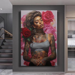 Large Pop Art Floral Printed Graffiti Canvas Wall Art, Modern Graffiti Canvas, Living Room Decor,Cool Pop Street Print DIY Frame Art Work